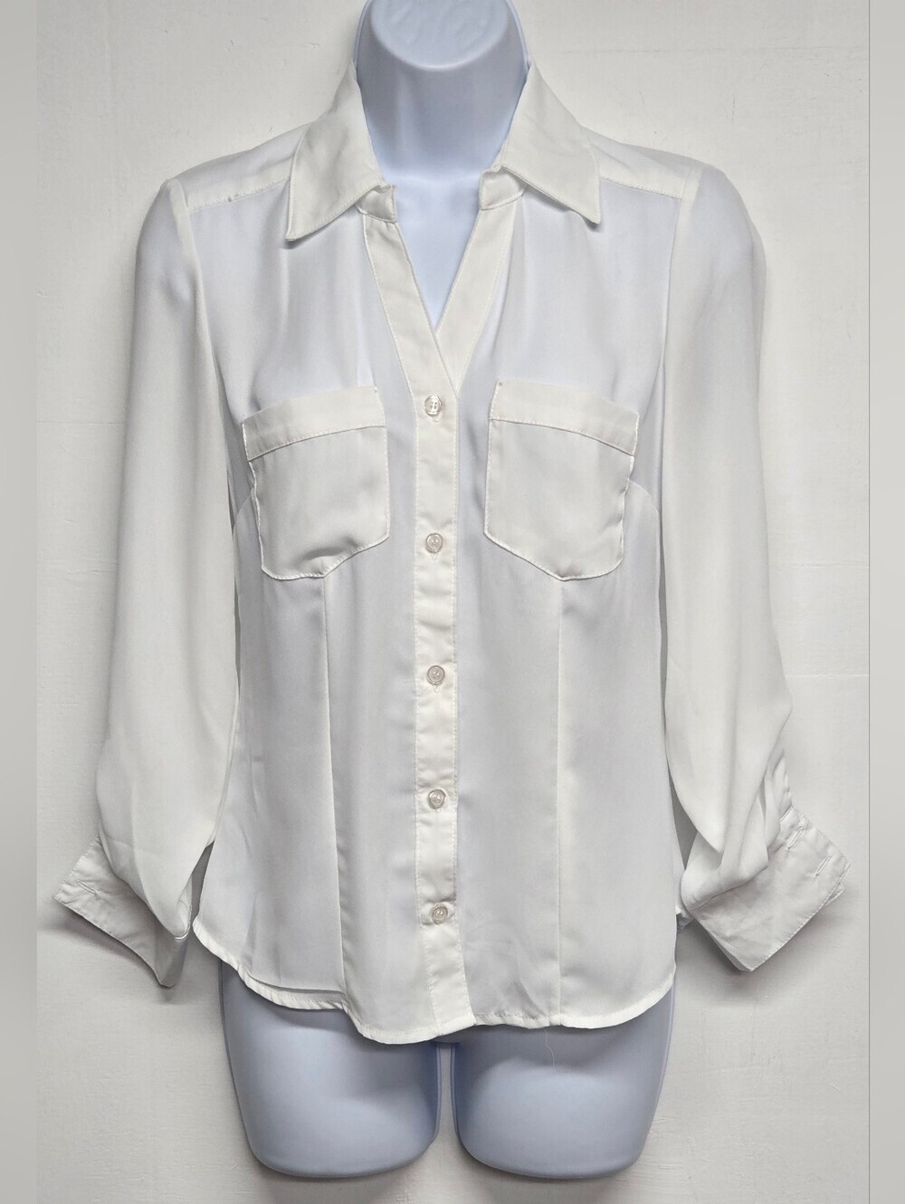 Candie's XS Button Down Shirt Semi Sheer Collar Roll Tab Sleeves Sheer Business